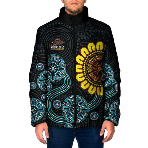 NAIDOC 50 Years of Deadly Padded Jacket Sun Aboriginal Dot Art