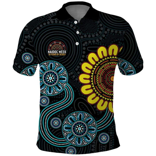 NAIDOC 50 Years of Deadly Polo Shirt Sun Aboriginal Dot Art