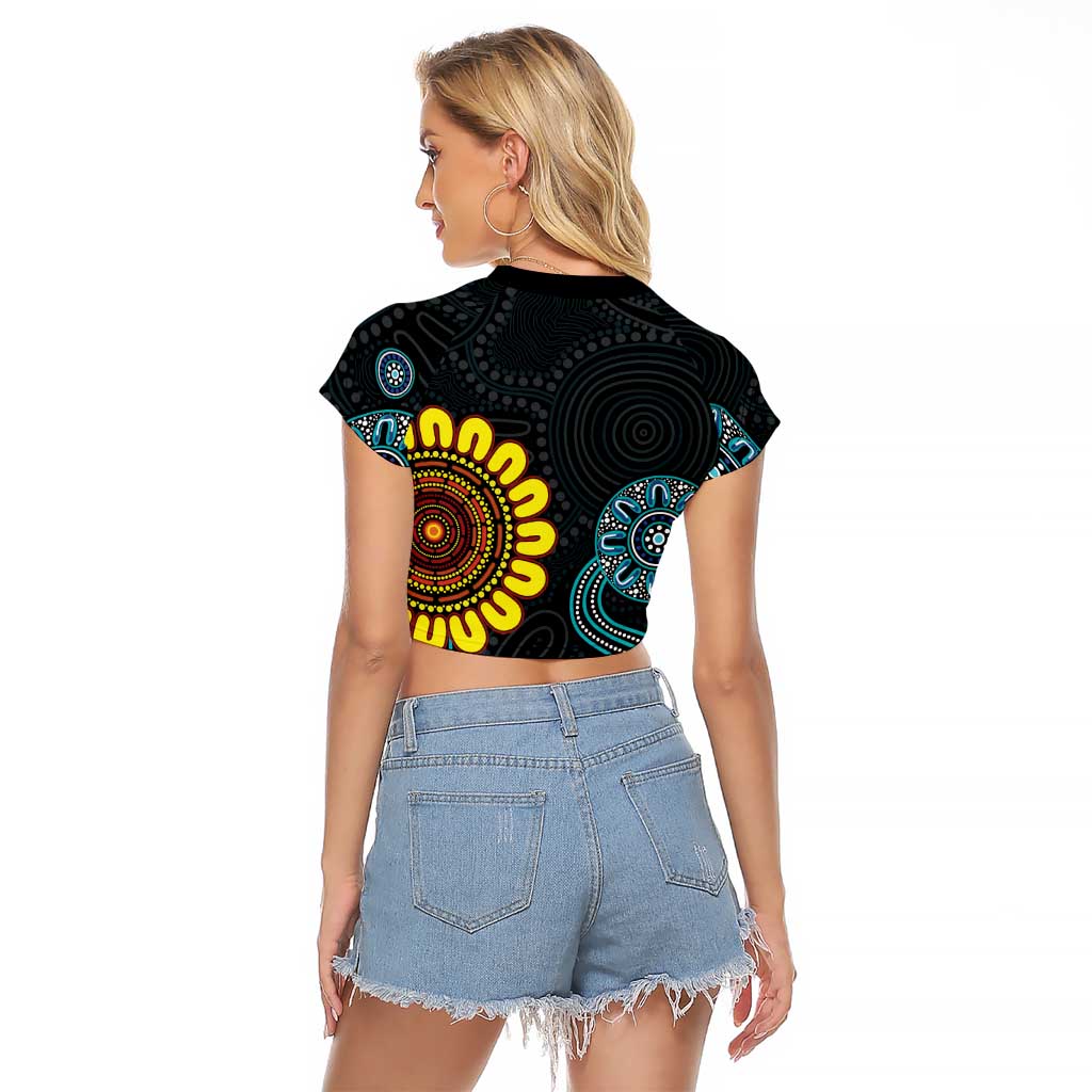 NAIDOC 50 Years of Deadly Raglan Cropped T Shirt Sun Aboriginal Dot Art