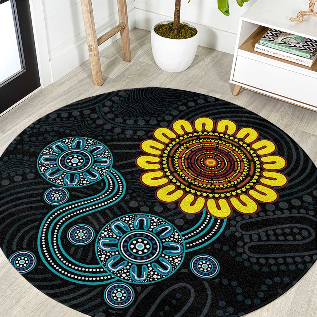 NAIDOC 50 Years of Deadly Round Carpet Sun Aboriginal Dot Art