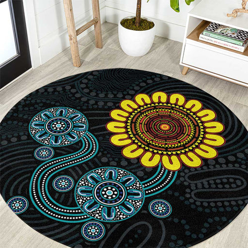 NAIDOC 50 Years of Deadly Round Carpet Sun Aboriginal Dot Art