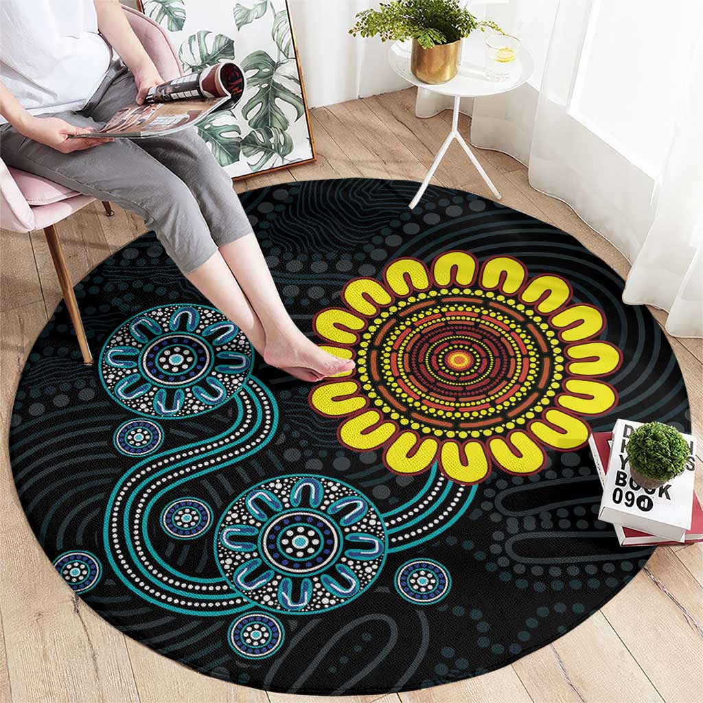 NAIDOC 50 Years of Deadly Round Carpet Sun Aboriginal Dot Art