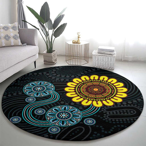 NAIDOC 50 Years of Deadly Round Carpet Sun Aboriginal Dot Art