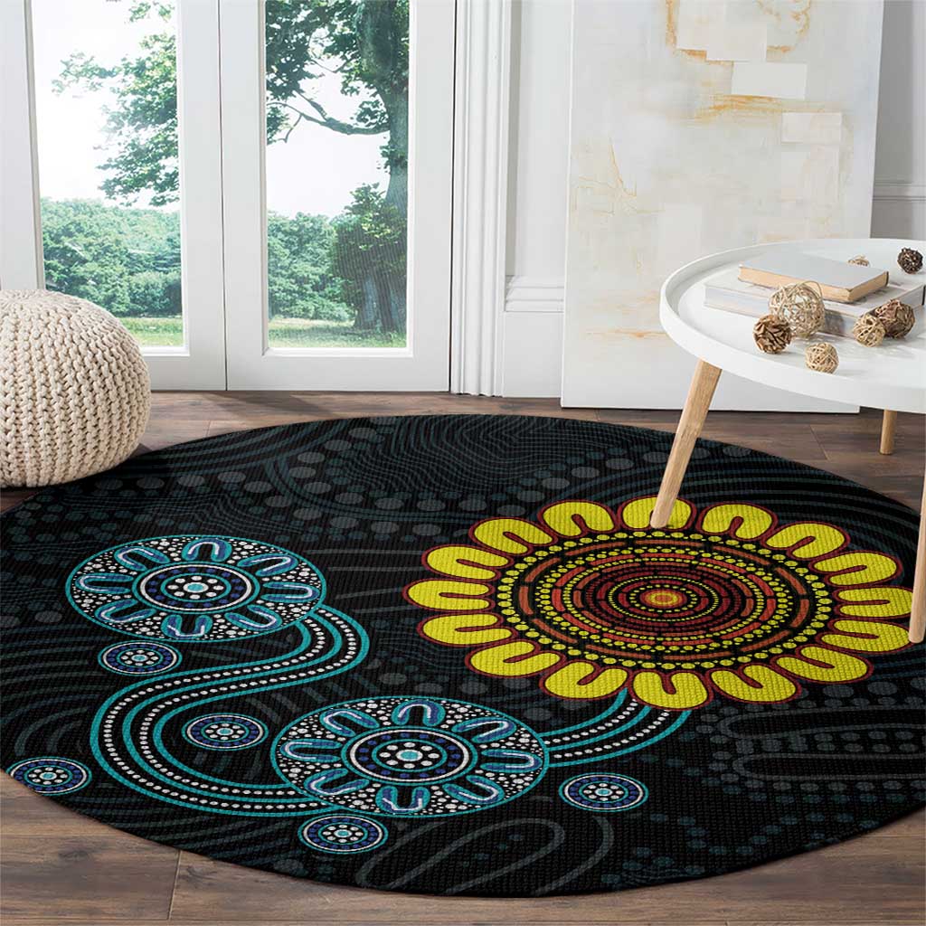 NAIDOC 50 Years of Deadly Round Carpet Sun Aboriginal Dot Art