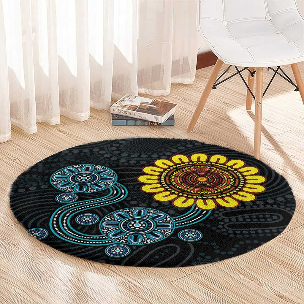 NAIDOC 50 Years of Deadly Round Carpet Sun Aboriginal Dot Art