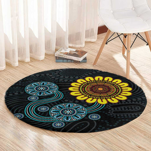 NAIDOC 50 Years of Deadly Round Carpet Sun Aboriginal Dot Art