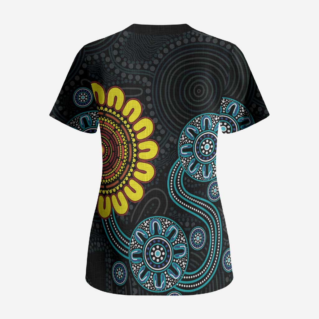 NAIDOC 50 Years of Deadly Scrub Top Sun Aboriginal Dot Art