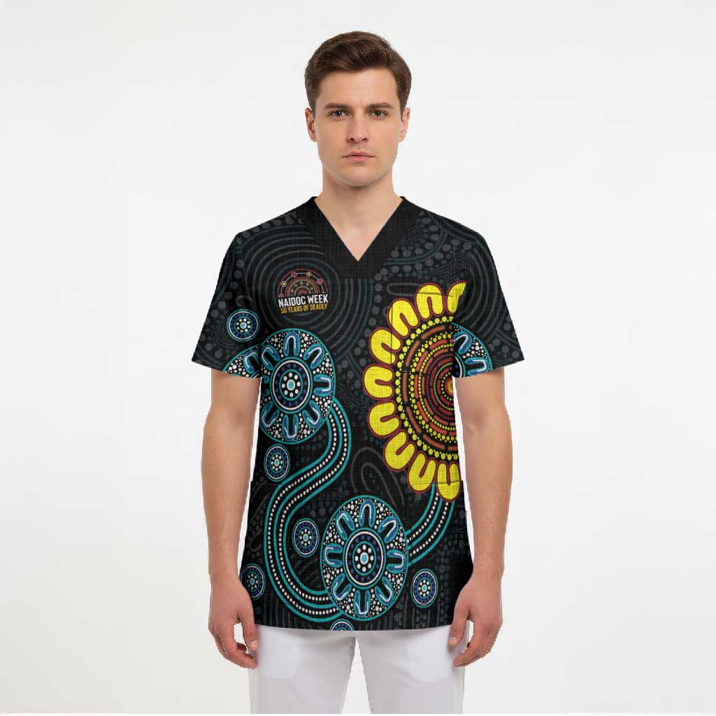 NAIDOC 50 Years of Deadly Scrub Top Sun Aboriginal Dot Art