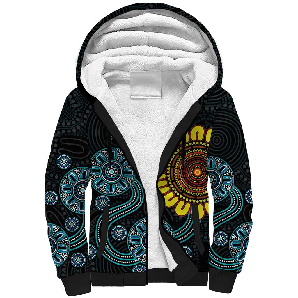NAIDOC 50 Years of Deadly Sherpa Hoodie Sun Aboriginal Dot Art