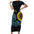 NAIDOC 50 Years of Deadly Short Sleeve Bodycon Dress Sun Aboriginal Dot Art
