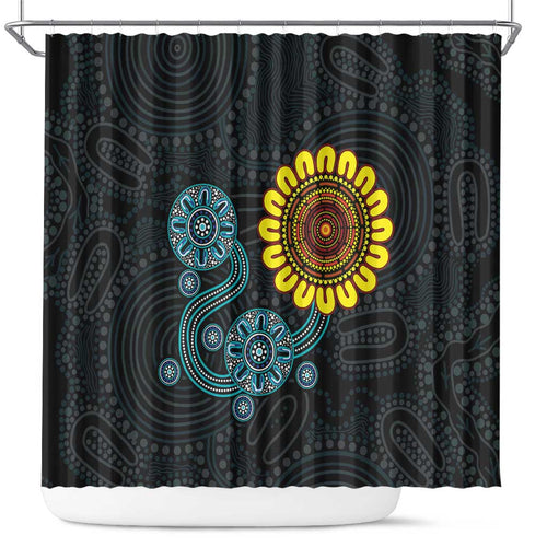 NAIDOC 50 Years of Deadly Shower Curtain Sun Aboriginal Dot Art