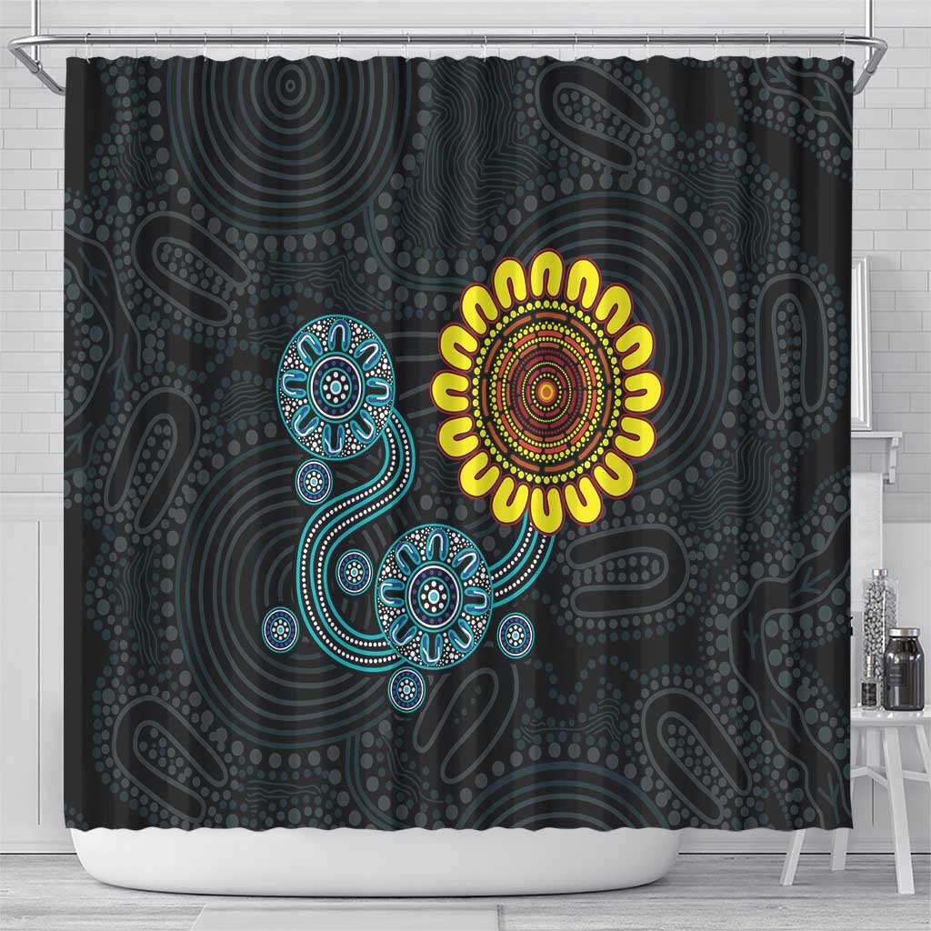 NAIDOC 50 Years of Deadly Shower Curtain Sun Aboriginal Dot Art