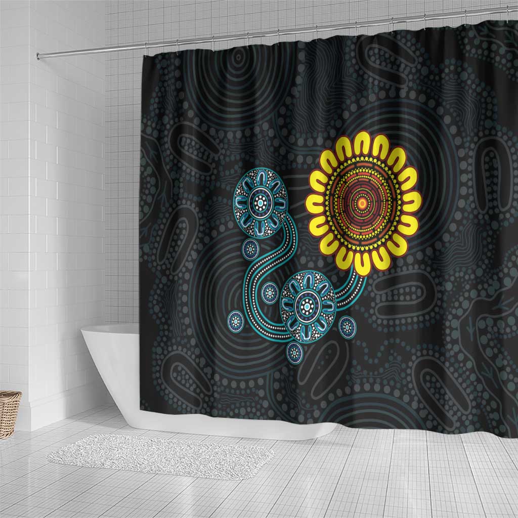 NAIDOC 50 Years of Deadly Shower Curtain Sun Aboriginal Dot Art