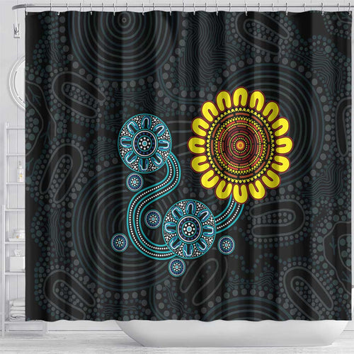 NAIDOC 50 Years of Deadly Shower Curtain Sun Aboriginal Dot Art