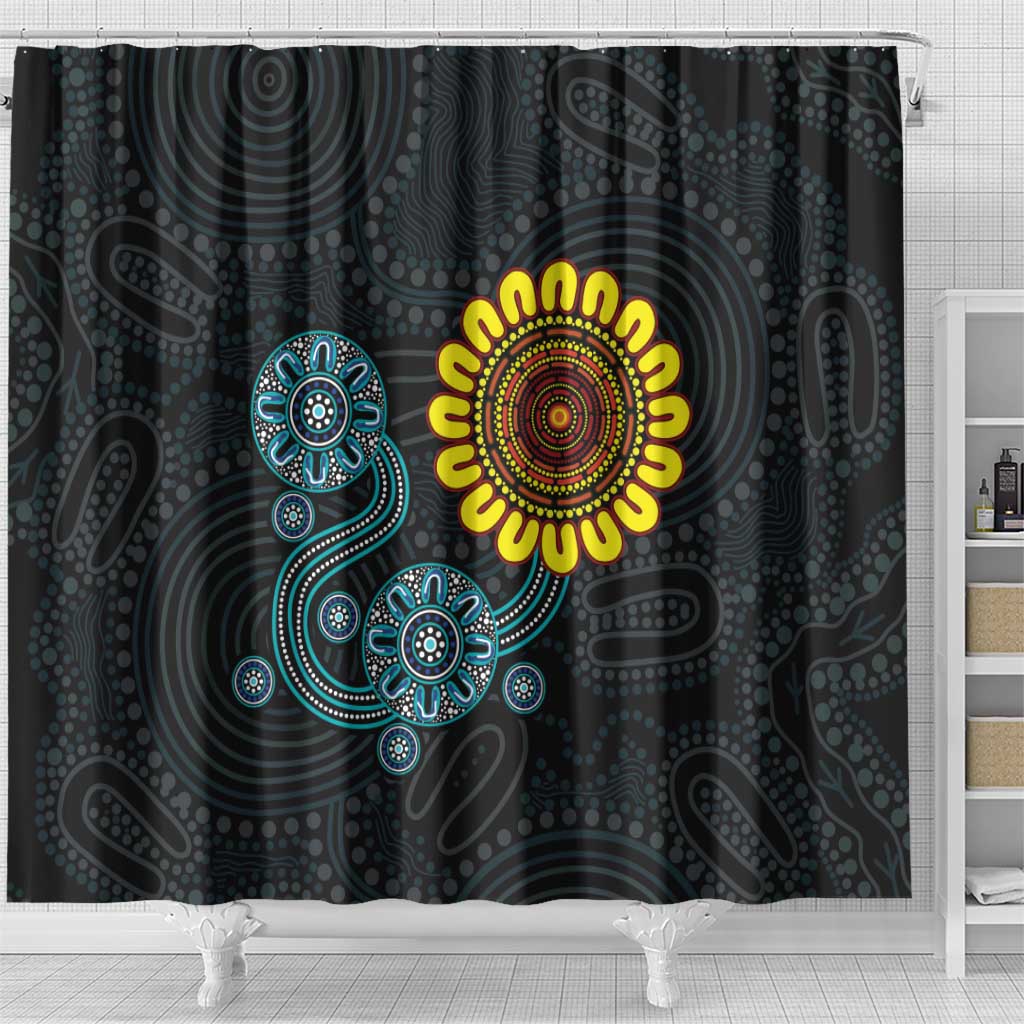 NAIDOC 50 Years of Deadly Shower Curtain Sun Aboriginal Dot Art