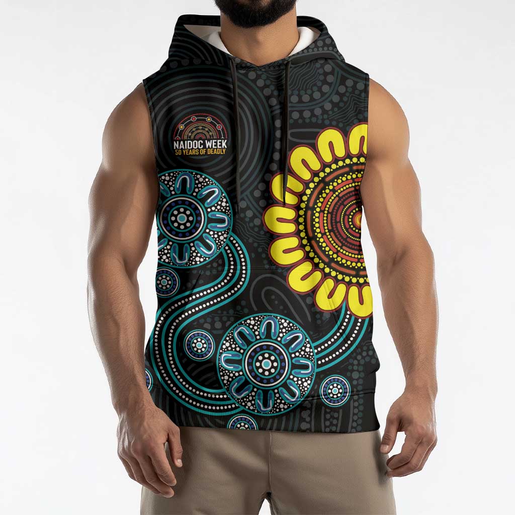 NAIDOC 50 Years of Deadly Sleeveless Hoodie Sun Aboriginal Dot Art