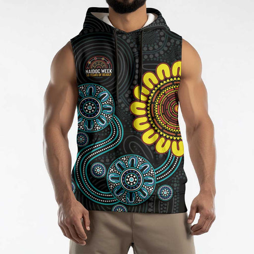 NAIDOC 50 Years of Deadly Sleeveless Hoodie Sun Aboriginal Dot Art