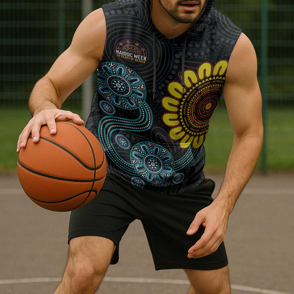 NAIDOC 50 Years of Deadly Sleeveless Hoodie Sun Aboriginal Dot Art