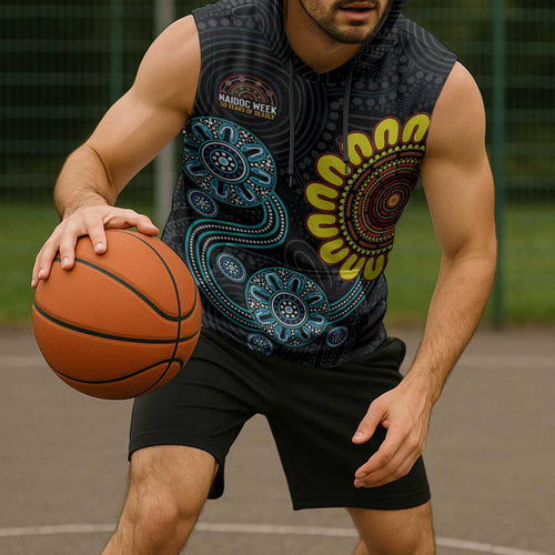 NAIDOC 50 Years of Deadly Sleeveless Hoodie Sun Aboriginal Dot Art