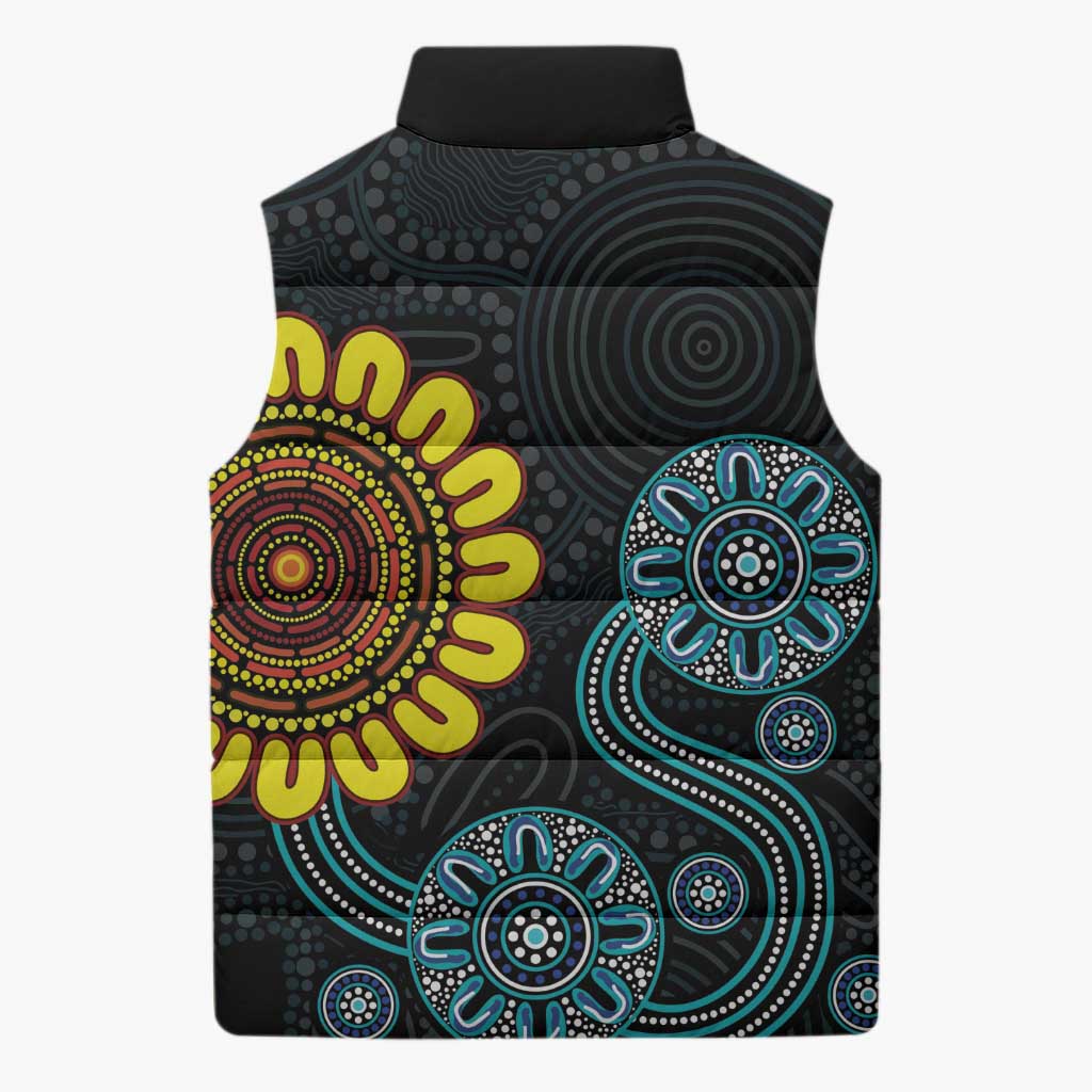 NAIDOC 50 Years of Deadly Sleeveless Puffer Jacket Sun Aboriginal Dot Art
