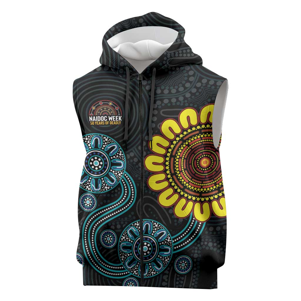 NAIDOC 50 Years of Deadly Sleeveless Zip Hoodie Sun Aboriginal Dot Art