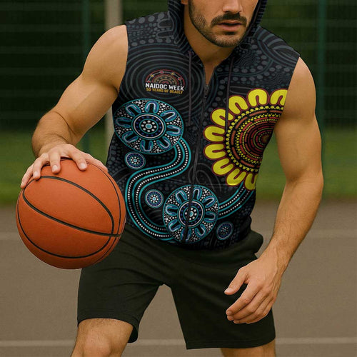 NAIDOC 50 Years of Deadly Sleeveless Zip Hoodie Sun Aboriginal Dot Art