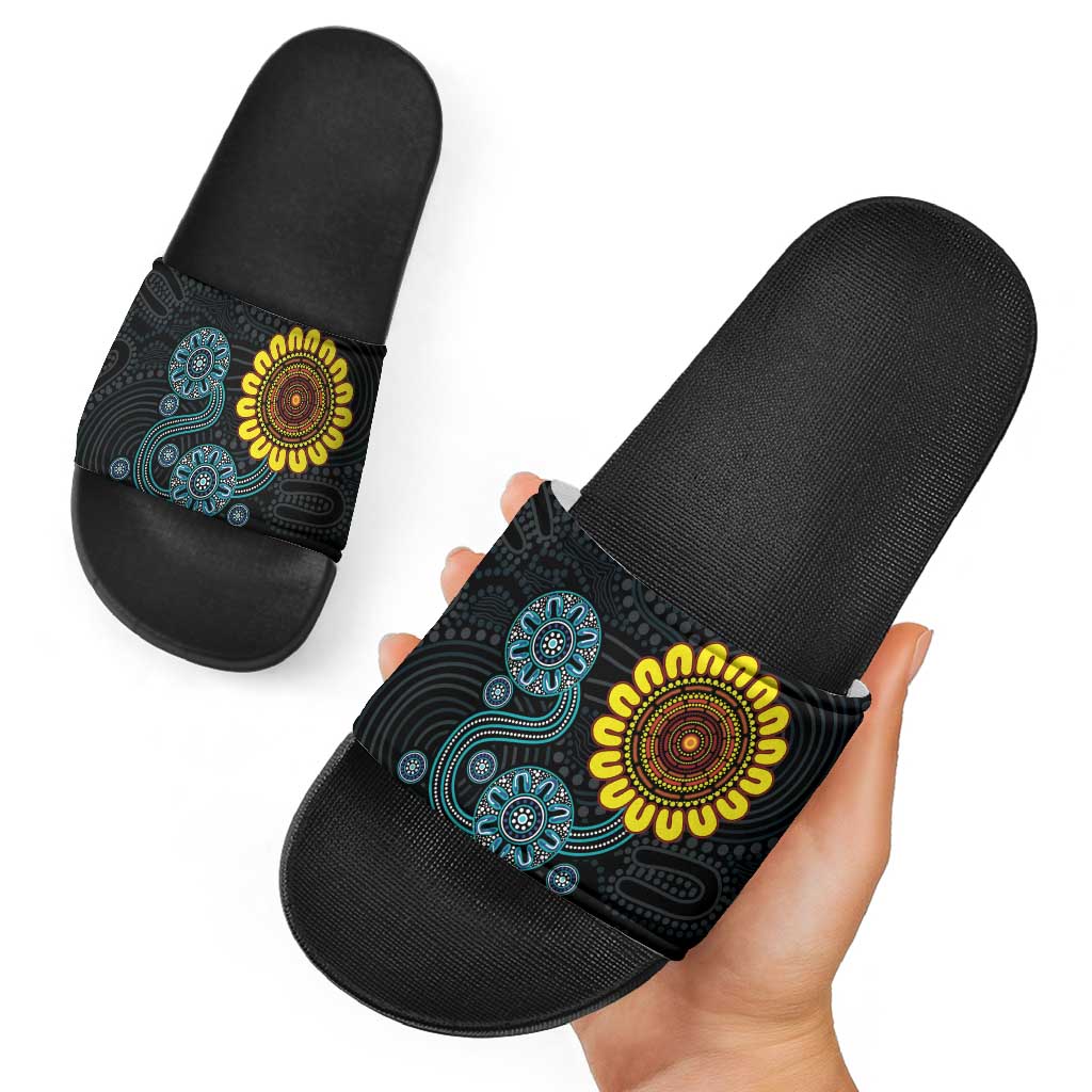 NAIDOC 50 Years of Deadly Slide Sandals Sun Aboriginal Dot Art
