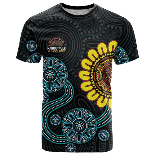 NAIDOC 50 Years of Deadly T Shirt Sun Aboriginal Dot Art