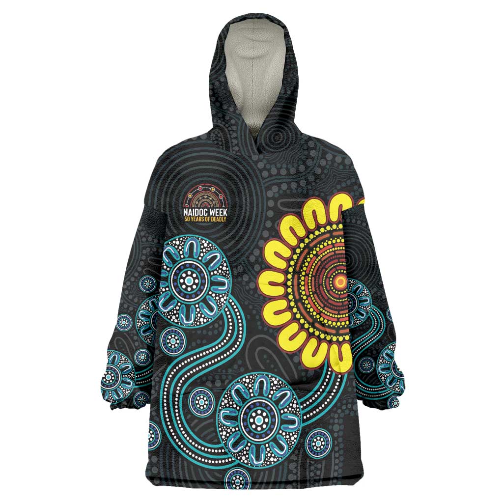 NAIDOC 50 Years of Deadly Wearable Blanket Hoodie Sun Aboriginal Dot Art