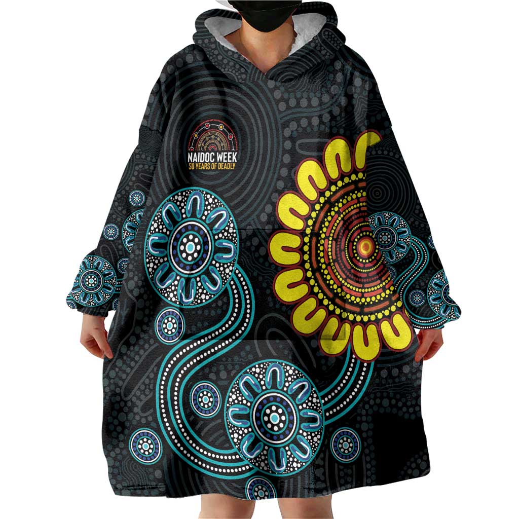 NAIDOC 50 Years of Deadly Wearable Blanket Hoodie Sun Aboriginal Dot Art