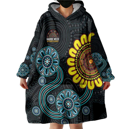 NAIDOC 50 Years of Deadly Wearable Blanket Hoodie Sun Aboriginal Dot Art
