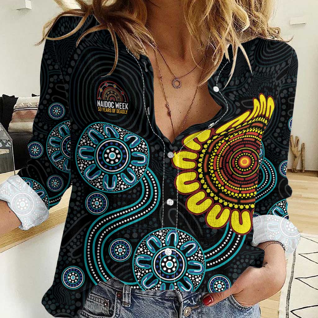 NAIDOC 50 Years of Deadly Women Casual Shirt Sun Aboriginal Dot Art