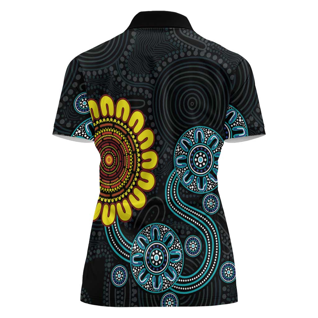 NAIDOC 50 Years of Deadly Women Polo Shirt Sun Aboriginal Dot Art