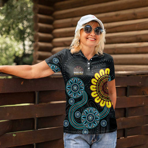 NAIDOC 50 Years of Deadly Women Polo Shirt Sun Aboriginal Dot Art