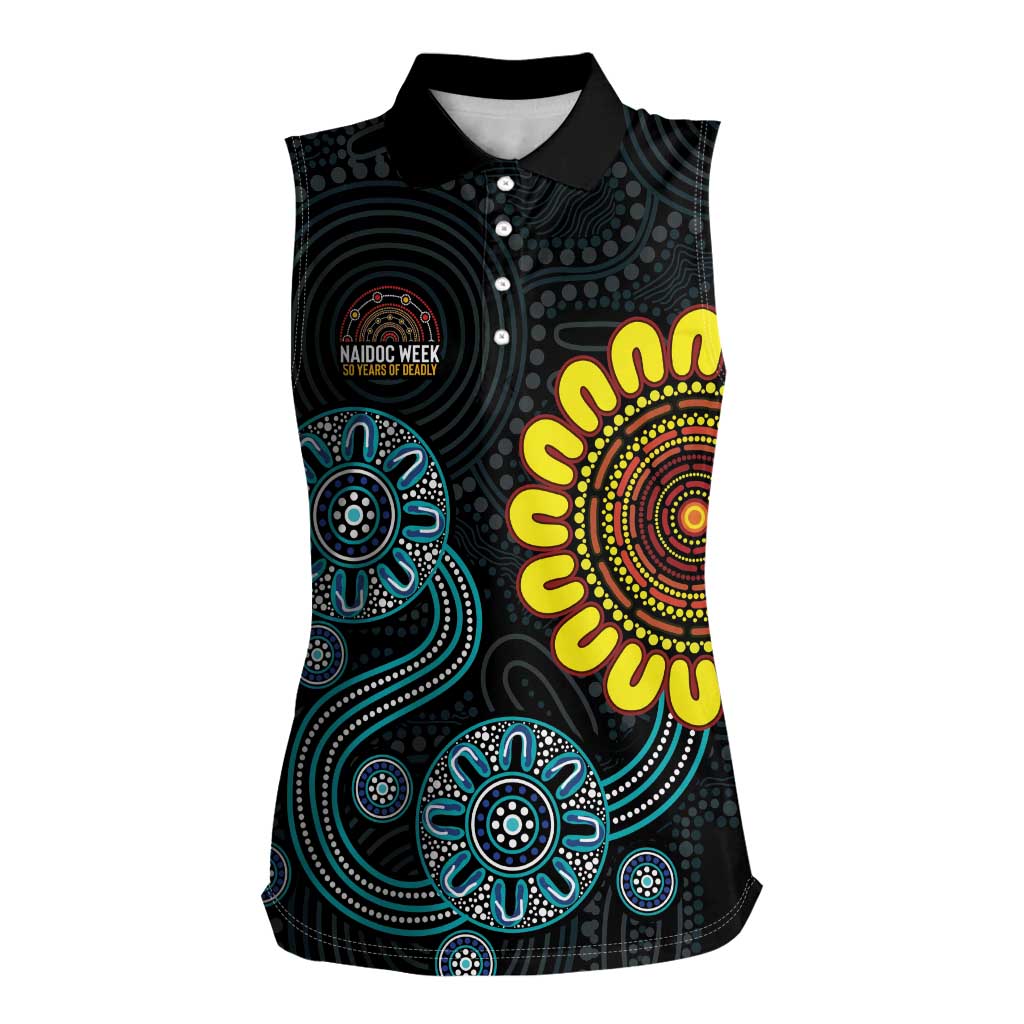 NAIDOC 50 Years of Deadly Women Sleeveless Polo Shirt Sun Aboriginal Dot Art