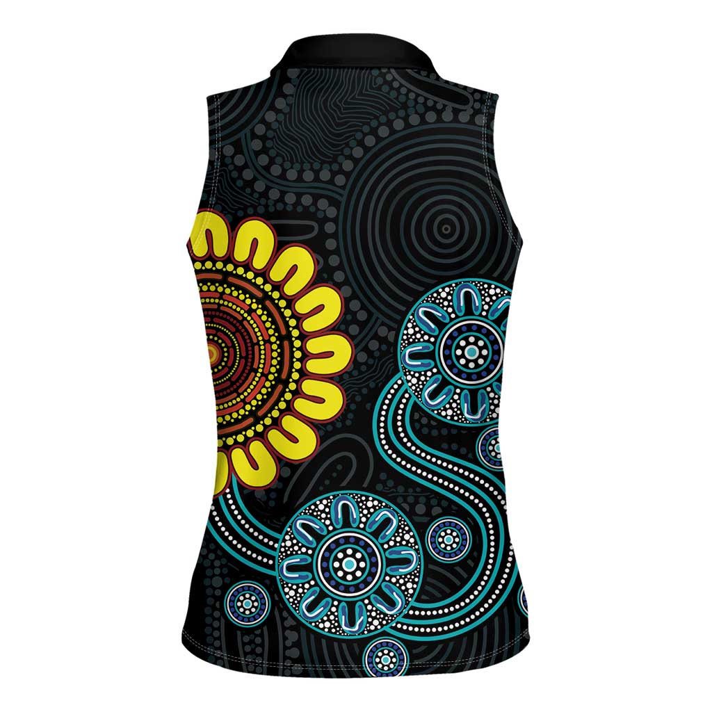 NAIDOC 50 Years of Deadly Women Sleeveless Polo Shirt Sun Aboriginal Dot Art