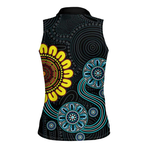 NAIDOC 50 Years of Deadly Women Sleeveless Polo Shirt Sun Aboriginal Dot Art