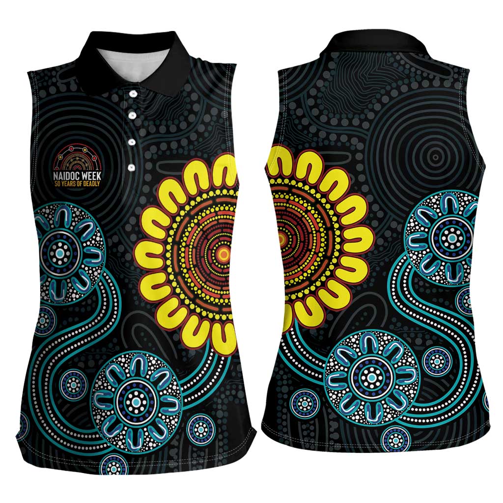 NAIDOC 50 Years of Deadly Women Sleeveless Polo Shirt Sun Aboriginal Dot Art