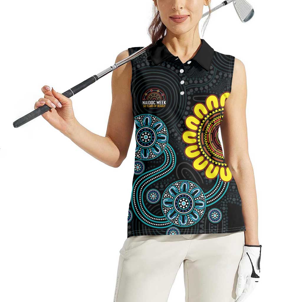 NAIDOC 50 Years of Deadly Women Sleeveless Polo Shirt Sun Aboriginal Dot Art