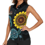 NAIDOC 50 Years of Deadly Women Sleeveless Polo Shirt Sun Aboriginal Dot Art