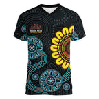 NAIDOC 50 Years of Deadly Women V-Neck T-Shirt Sun Aboriginal Dot Art