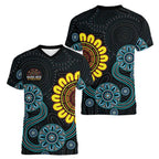 NAIDOC 50 Years of Deadly Women V-Neck T-Shirt Sun Aboriginal Dot Art