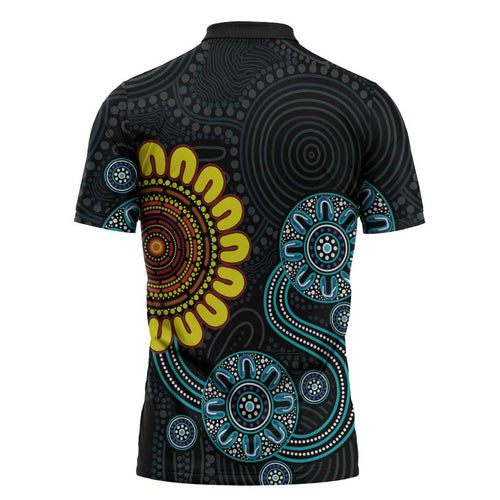 NAIDOC 50 Years of Deadly Zipper Polo Shirt Sun Aboriginal Dot Art