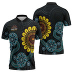 NAIDOC 50 Years of Deadly Zipper Polo Shirt Sun Aboriginal Dot Art