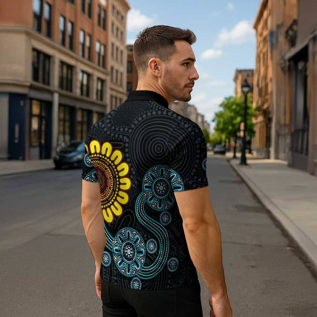 NAIDOC 50 Years of Deadly Zipper Polo Shirt Sun Aboriginal Dot Art