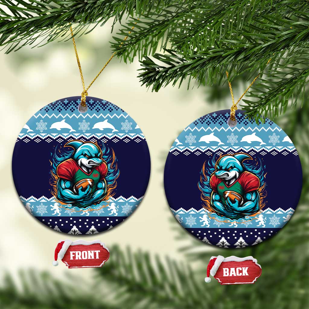 Cardiganshire Wales Christmas Ceramic Ornament Cardigan Bay Dolphin Rugby Design - Aussie Hoodie
