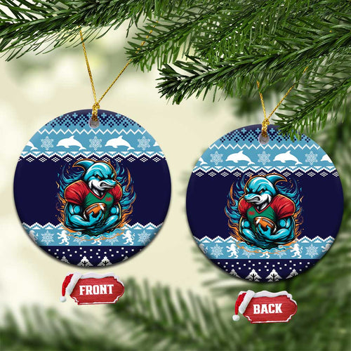 Cardiganshire Wales Christmas Ceramic Ornament Cardigan Bay Dolphin Rugby Design - Aussie Hoodie