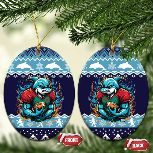 Cardiganshire Wales Christmas Ceramic Ornament Cardigan Bay Dolphin Rugby Design - Aussie Hoodie