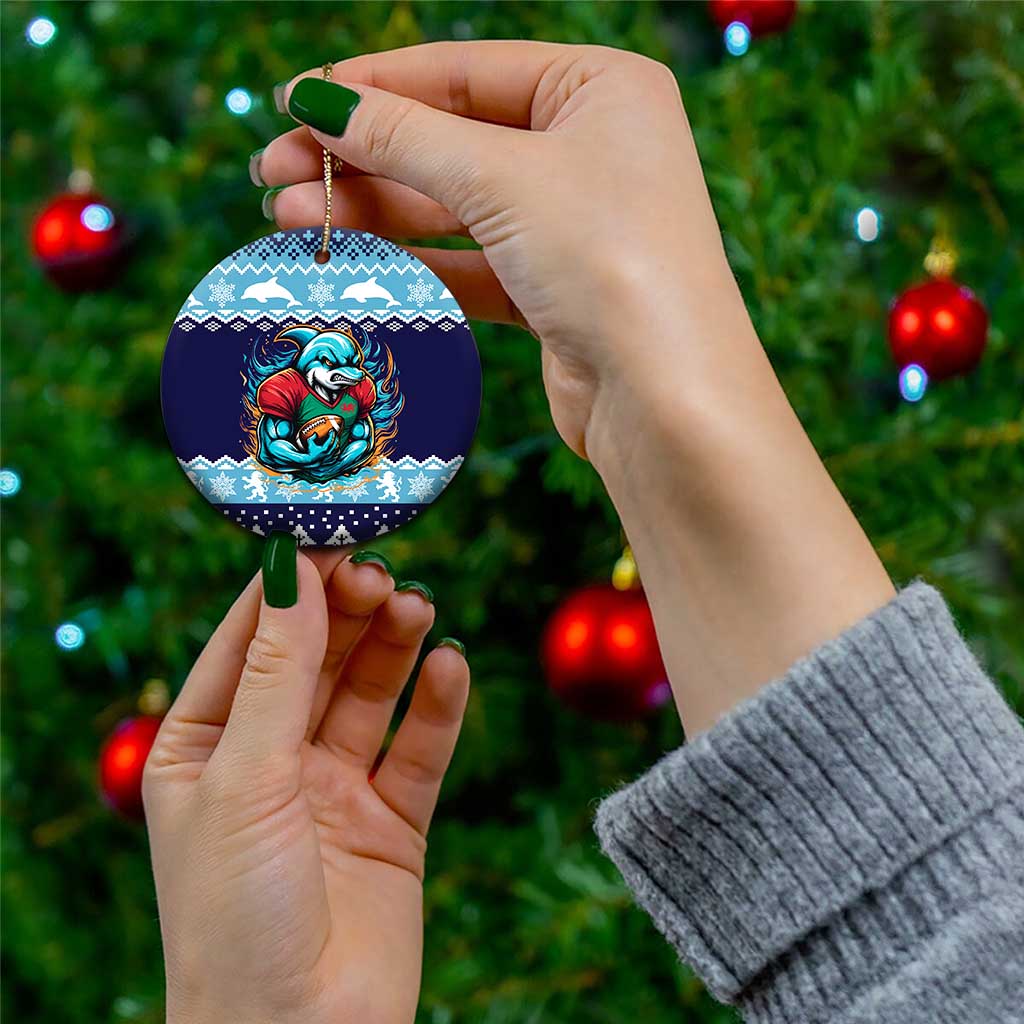 Cardiganshire Wales Christmas Ceramic Ornament Cardigan Bay Dolphin Rugby Design - Aussie Hoodie
