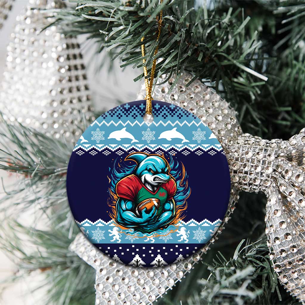 Cardiganshire Wales Christmas Ceramic Ornament Cardigan Bay Dolphin Rugby Design - Aussie Hoodie
